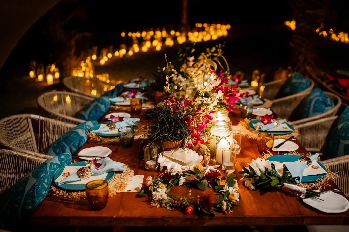 An intimate candlelit beach dinner styled by Charlotte Wolseley Brinton